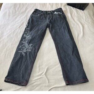 Noiz Jeans Vintage Y2K Baggy Embroidered Size 34x32 Skater Black Denim